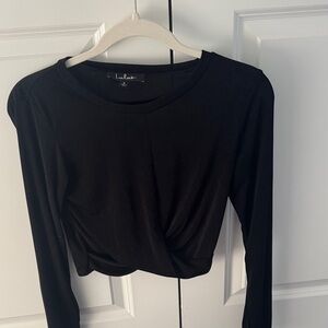 LULUS crossover black cropped long sleeve